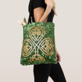 Tote Bag Parties scintillant de Green Faux, Shamrock celte  (De près)