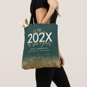 Tote Bag parties scintillant d'écriture moderne verte et or