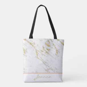 Tote Bag Parties scintillant d'or de Marbre blanc monogramm