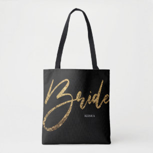 Tote Bag Parties scintillant d'or et calligraphie noire