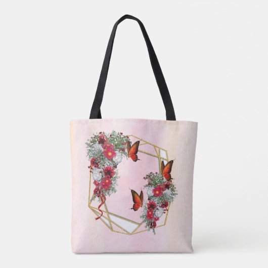 Tote Bag Parties scintillant d'or géométrique Fleurs bordea (Dos)