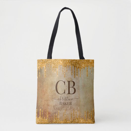 Tote Bag Parties scintillant d'or gouttes avec touche rusti (Devant)