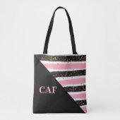 Tote Bag Parties scintillant d'or Monogramme rose et noire (Devant)