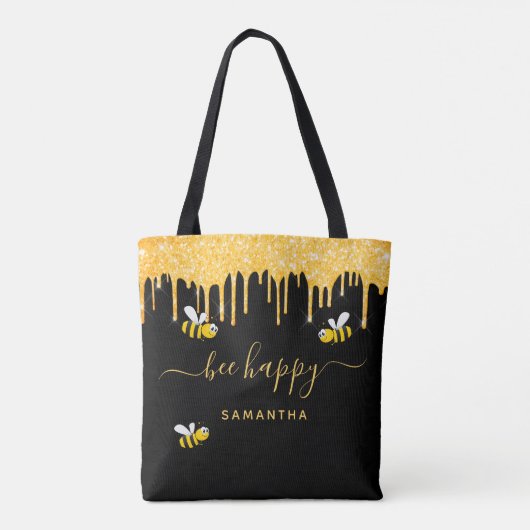 Tote Bag Parties scintillant d'or noir bourdons être nom he (Dos)