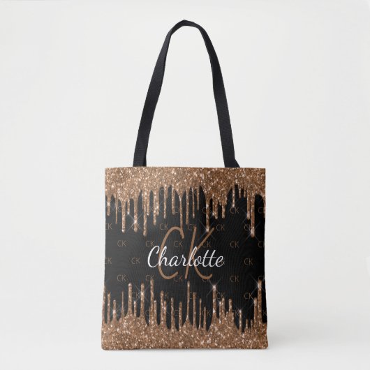 Tote Bag Parties scintillant d'or noir gouttes monogramme é (Devant)