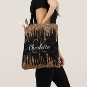 Tote Bag Parties scintillant d'or noir gouttes monogramme é (De près)