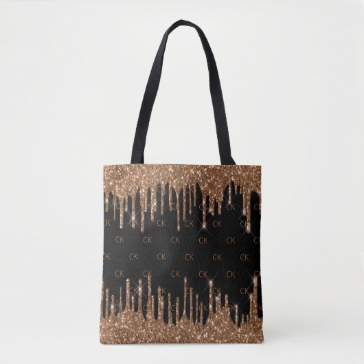Tote Bag Parties scintillant d'or noir gouttes monogramme é (Devant)