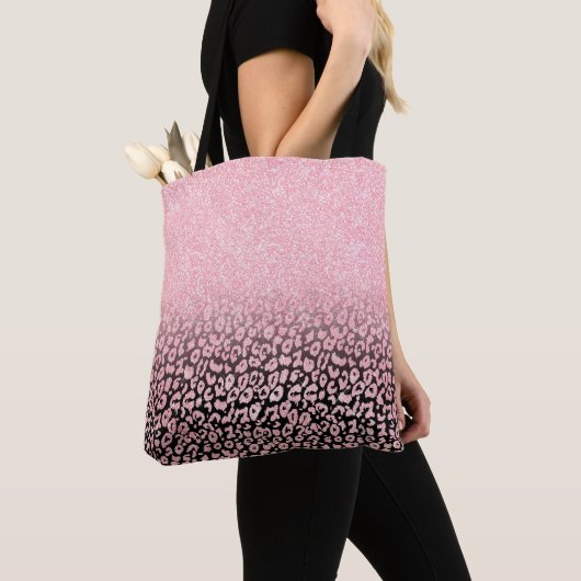 Tote Bag Parties scintillant d'or Rose noir tendance Leopar (De près)
