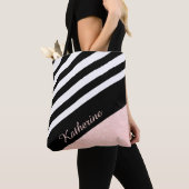 Tote Bag parties scintillant d'or rose rayé noir et blanc c (De près)