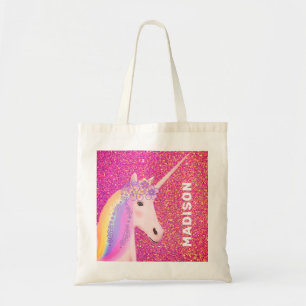 Tote Bag Parties scintillant d'or rose Unicorn Rainbow Girl