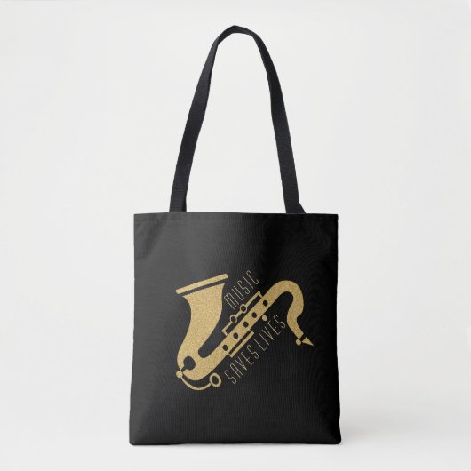 Tote Bag Parties scintillant d'or Saxophon illustration Tex (Devant)