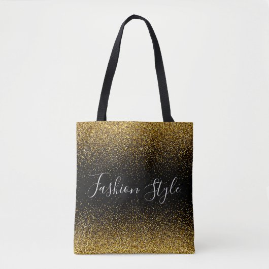 Tote Bag Parties scintillant d'or sur style mode noir (Devant)