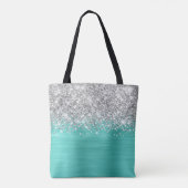 Tote Bag Parties scintillant en argent Turqoise Glam Nom (Dos)