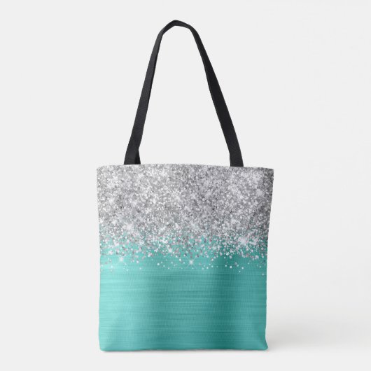 Tote Bag Parties scintillant en argent Turqoise Glam Nom (Dos)