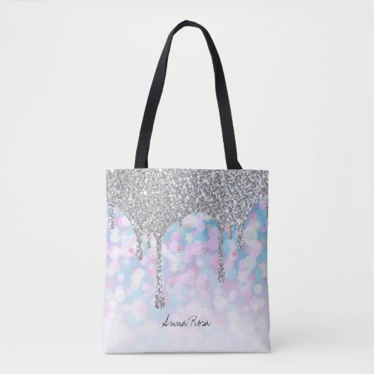 Tote Bag *~* Parties scintillant en soie Pastel Blue Rose S (Devant)