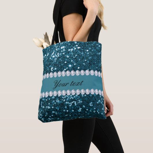 Tote Bag Parties scintillant et diamants de Dark Turquoise  (De près)