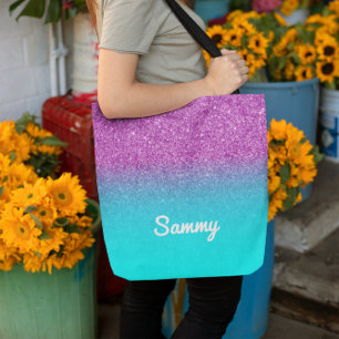 Tote Bag Parties scintillant Faux Purple et Aqua Ombre