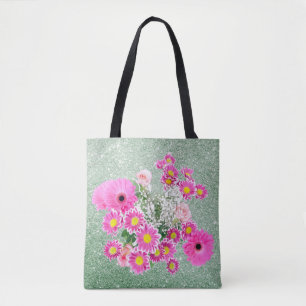 Tote Bag Parties scintillant Faux Rose Floral Vert Doux