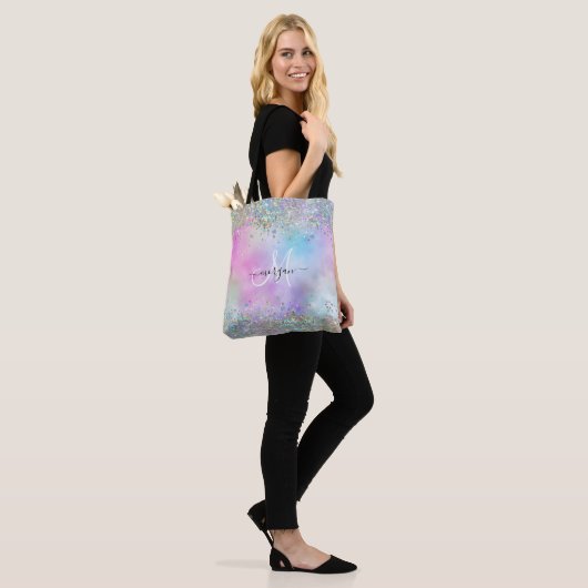 Tote Bag Parties scintillant holographique Rainbow Pastels  (Sur le modèle)