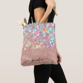 Tote Bag Parties scintillant Holographique Rose or Script m (De près)