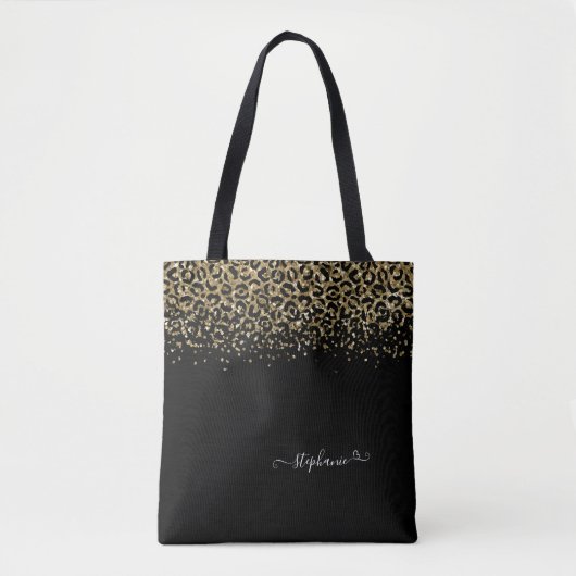 Tote Bag Parties scintillant léopard or Monogramme noir (Devant)