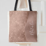 Tote Bag Parties scintillant métal Rose or personnalisé<br><div class="desc">Personnalisez facilement ce métal brossé or rose et sac fourre-tout à parties scintillant imitation glamour à motif  avec votre propre nom personnalisé.</div>