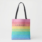 Tote Bag Parties scintillant mignonne Arc-en-ciel rayures c (Devant)