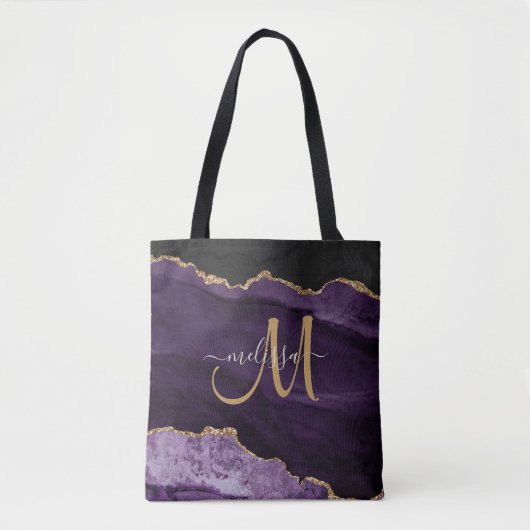 Tote Bag Parties scintillant moderne violet or Agate Monogr (Devant)