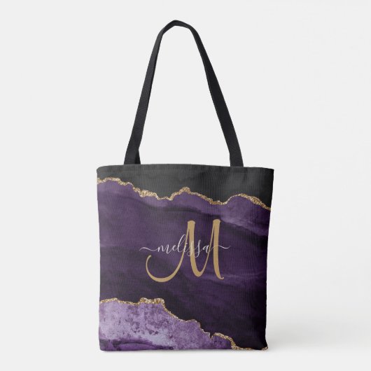 Tote Bag Parties scintillant moderne violet or Agate Monogr (Dos)