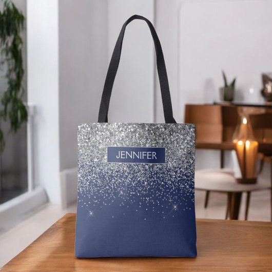 Tote Bag Parties scintillant Monogram Navy Blue Silver Glam