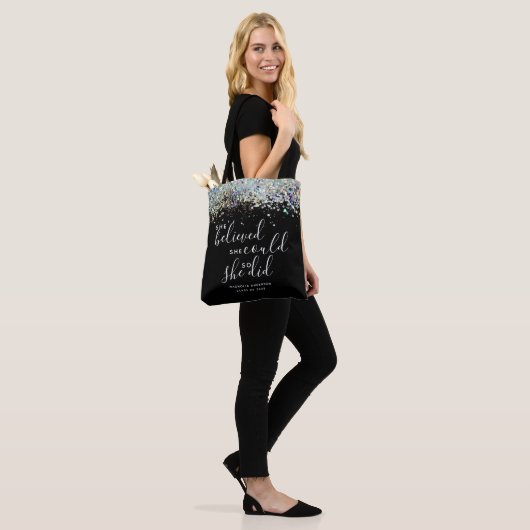 Tote Bag Parties scintillant Noire Elle Croyait Qu'Elle Pou (Sur le modèle)