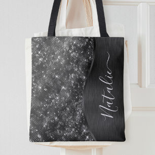 Tote Bag Parties scintillant noire métallique personnalisée