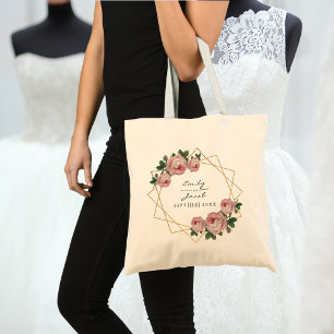 Tote Bag Parties scintillant or rose Floral Wed Elegant