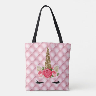 Tote Bag Parties scintillant Or & Roses Rose Unicorn Girl t