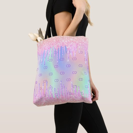 Tote Bag Parties scintillant rose arc-en-ciel hologramme pe (De près)