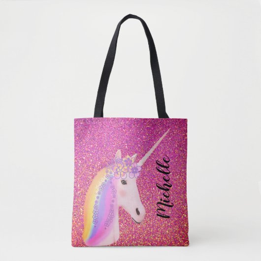 Tote Bag Parties scintillant rose arc-en-ciel Unicorne Pers (Devant)
