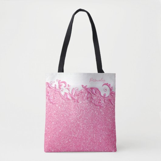 Tote Bag Parties scintillant rose douce et blanche (Devant)