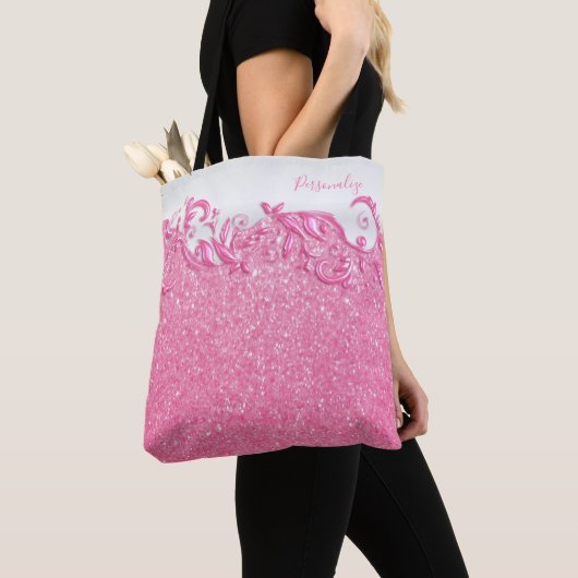 Tote Bag Parties scintillant rose douce et blanche (De près)