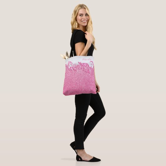 Tote Bag Parties scintillant rose douce et blanche (Sur le modèle)