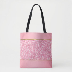 Tote Bag Parties scintillant Rose Et Blanc Avec Bandes Or