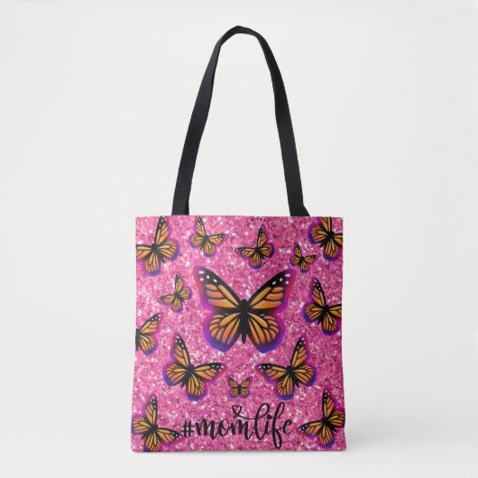 Tote Bag Parties scintillant rose étincelante papillons col (Devant)