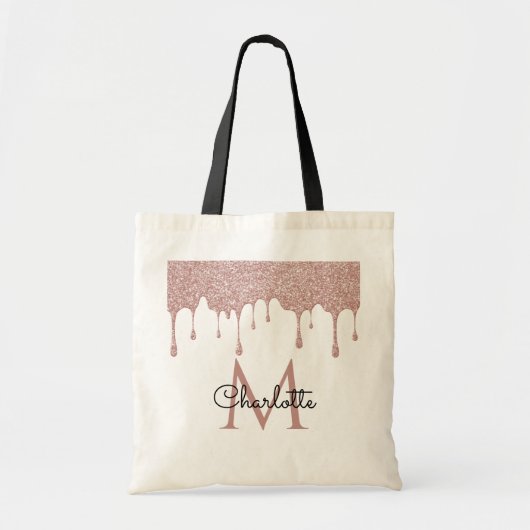 Tote Bag Parties scintillant rose gouttes Monogramme Élégan (Devant)