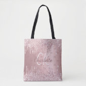 Tote Bag Parties scintillant rose gouttes monogramme élégan (Devant)