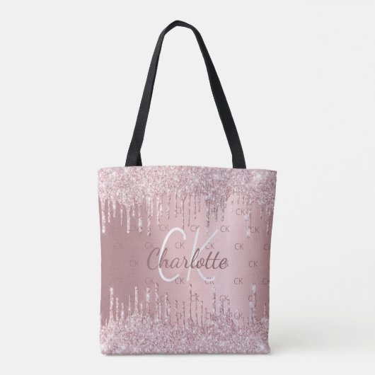 Tote Bag Parties scintillant rose gouttes monogramme élégan (Dos)