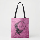 Tote Bag Parties scintillant rose moderne Flore noire perso (Devant)