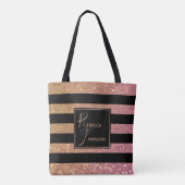 Tote Bag Parties scintillant rose or de luxe rayures Monogr (Dos)