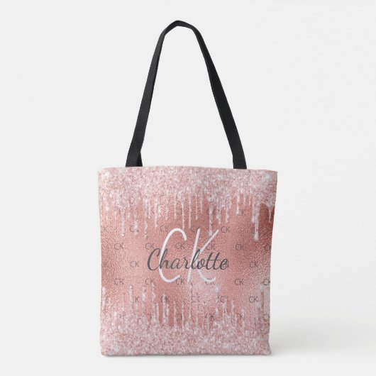 Tote Bag Parties scintillant rose or gouttes rose monogramm (Dos)
