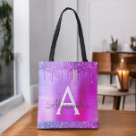 Tote Bag Parties scintillant rose pourpre Éclairé Monogramm<br><div class="desc">Pink and Purple Ombre Faux Sparkle and Dripping Parties scintillant Métallic Acier Inoxydable Foil Élégant Sac de livre de monogramme. Ce sac de livre peut être customisé pour inclure votre nom initial et prénom et donné comme cadeau pour Noël, Sweet 16, 18th, 21th, 30th, 40th, 50th, ou 60th Birthday, Fête...</div>