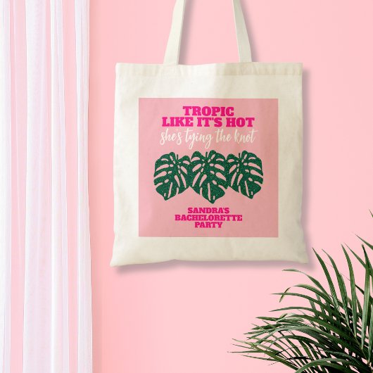 Tote Bag Parties scintillant rose tropicale Monstera Bachel
