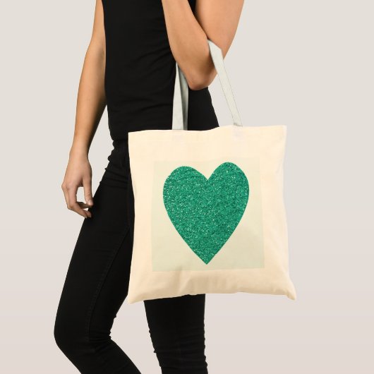 Tote Bag Parties scintillant Sea Green Heart Mariage (Devant (produit))